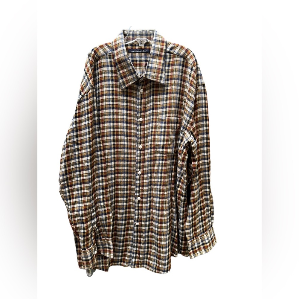 Northern Isles Brown Plaid Flannel Button Down 100% Cotton XXL